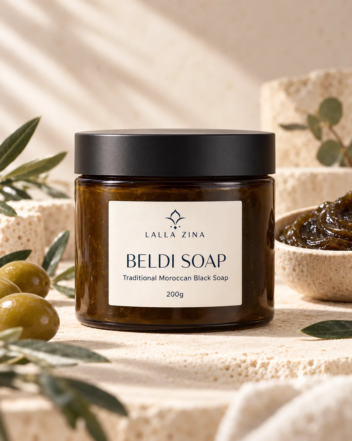Lalla Zina Beldi Soap traditional Moroccan black soap jar