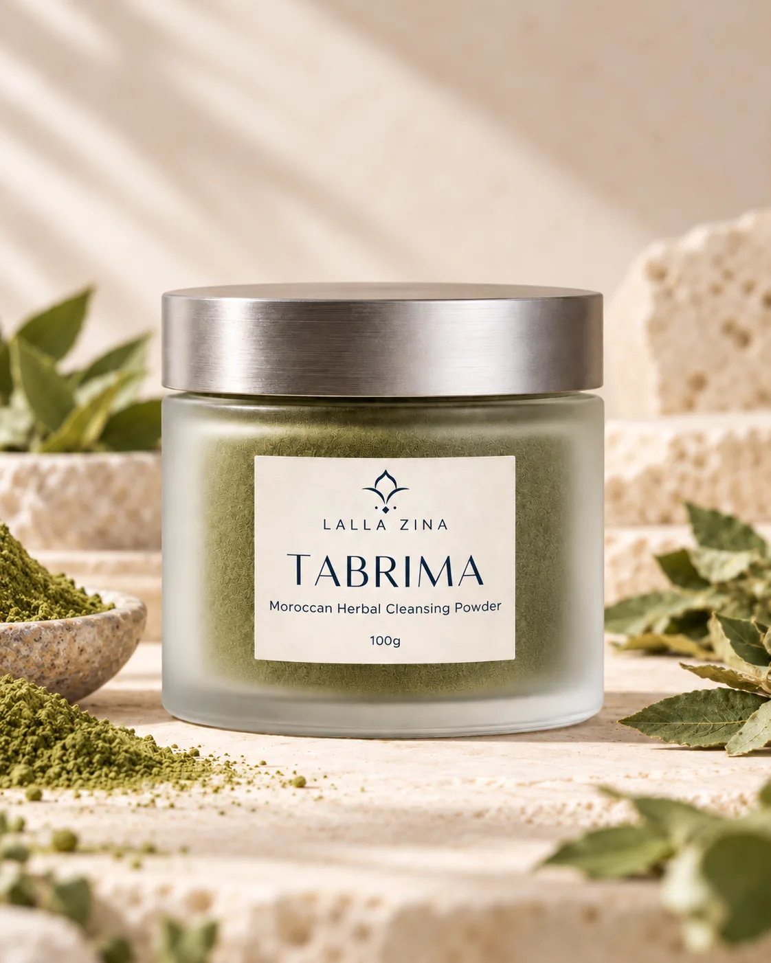 Lalla Zina Tabrima Moroccan herbal cleansing powder jar